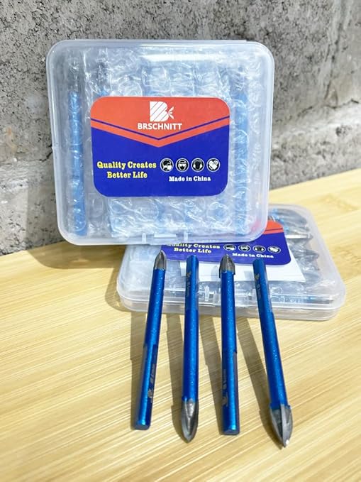 Masonry Drill Bit BRSCHNITT 1/4"*10pcs Carbide Tips Concrete Drill Bit Set for Pots Bottles Ceramic Tile Glass Brick Ceramic Triangle Shank