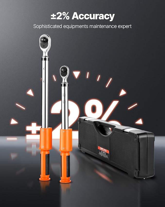 VEVOR Digital Torque Wrench 3/8 1/2 Inch Drive, 0-44.25FT.LB(0-60Nm)/0-162.26FT.LB(0-220Nm) ±2% Accuracy, Electronic Torque Wrench with Preset Mode,Vibration,Buzzer,LED Notification,5Units of Measure