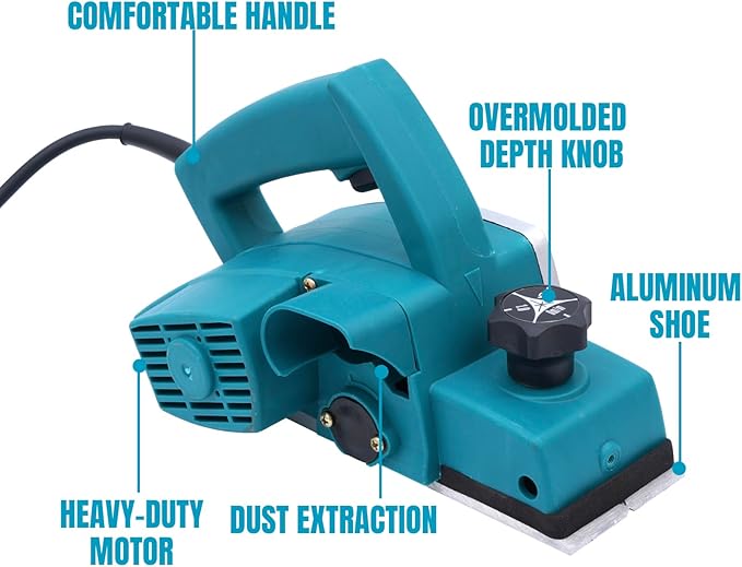 BHTOP Electric Hand Planer, Wood Planer for Woodworking, 3-1/4 Inch Corded Planer with Blades, Edge Guide（1900B）