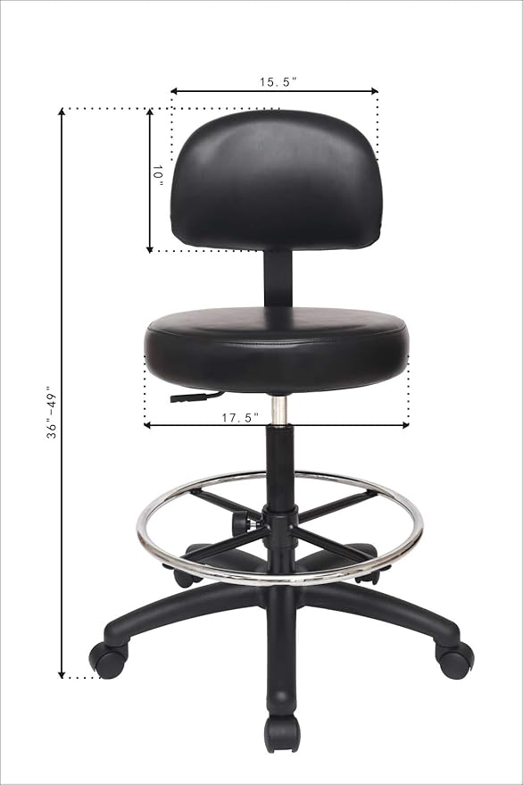 Chair Master Round Vinyl Chair/Stool-Black-for Garage, Counters, Shop, Kitchen, Computer Desks, Drafting Tables. Easy to Clean! (Glides, Tall Bench/Drafting 24"-34")