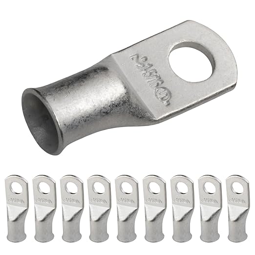SELTERM 10pcs 1 AWG-5/16 Stud Tinned Copper Wire Lugs, Heavy Duty Cable Ends, 1 Gauge Ring Terminals, UL Battery Lugs Marine Grade Copper Eyelets Electrical Terminal Connectors
