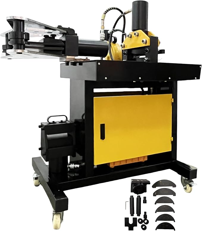 5 in 1 Electric Hydraulic Busbar Processor Busbar Cutter/Hole Puncher/Flat Bending/Vertical Bending/Knurling Machine for Iron, Copper, Aluminum 110V 750W