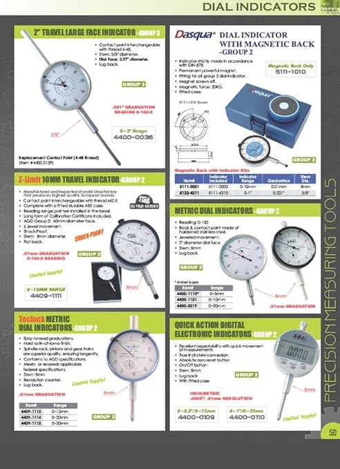 Pro Series by HHIP 4400-0002 Pro Series Dial Indicator, .001" Graduation, 0-100 Reading, 0-2"