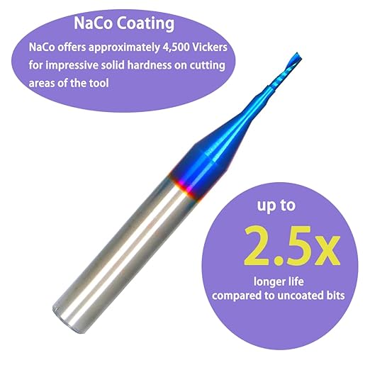 O Single Flute Upcut Spiral End Mill CNC Router Bit with NACO Coating for Plastic Cutting with Mirror Finish (1, 1/16 D x 1/4 CH x 1/4 SHK x 2L) UT116