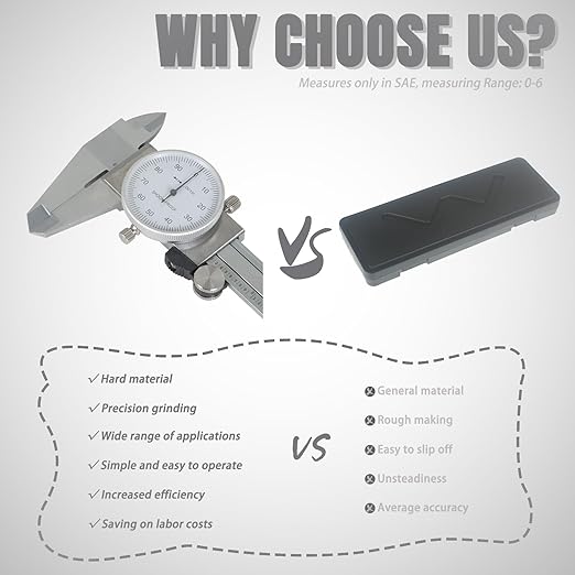 6 Inch 0.001 Precision Dial Caliper Stainless Steel Shockproof 4-Way Measurement with Plastic Case, Good Caliper Measuring Tool
