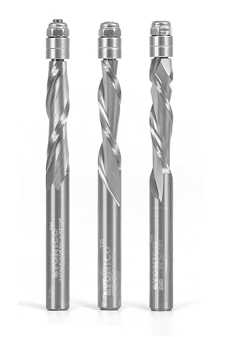 YONICO Solid Carbide Flush Trim Router Bit Spiral 3 Bit 1/4-Inch X 1-1/8-Inch Set 1/4-Inch Shank 14321q