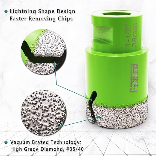 Diamond Core Drill Bit,2pcs Diameter 1-1/2 inch 38mm Thread 5/8-11,Vacuum Brazed Dry Wet Hole Saw for Porcelain Tile,Granite,Marble,Concrete,Masonry,Brick