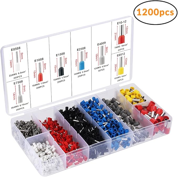 Ferrule Crimping Tool Kit, Preciva AWG23-7 Self-adjustable Ratchet Wire Crimping Tool Kit Crimper Plier Set with 1200PCS Wire Terminals Crimping Connectors Wire End Ferrules