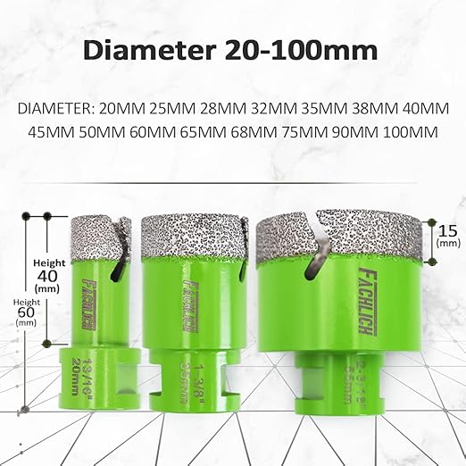 Diamond Core Drill Bit,2pcs Diameter 3-9/16 inch 90mm Thread 5/8-11,Vacuum Brazed Dry Wet Hole Saw for Porcelain Tile,Granite,Marble,Concrete,Masonry,Brick