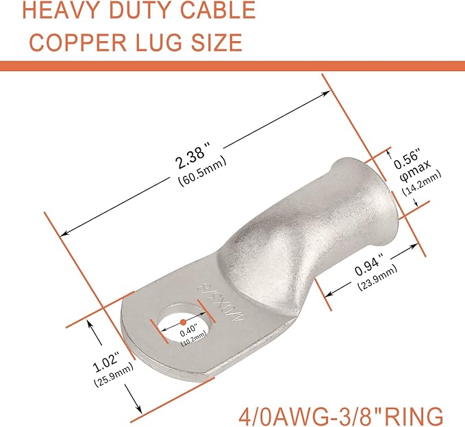 10pcs 4/0 AWG-3/8(M10) Tinned Copper Ring Terminals Battery Lugs, Heavy Duty Wire Lugs, Battery Cable Connectors