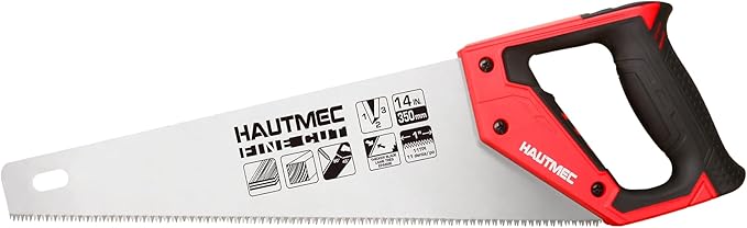 HAUTMEC 14-Inch Universal Hand Saw, 11 TPI Fine Cut Wood Saw with Hardened Triple-Ground Teeth and Ergonomic Handle, Pro Handsaw for Wood, Laminate, Plastic, PVC & Branch Cutting – HT0024
