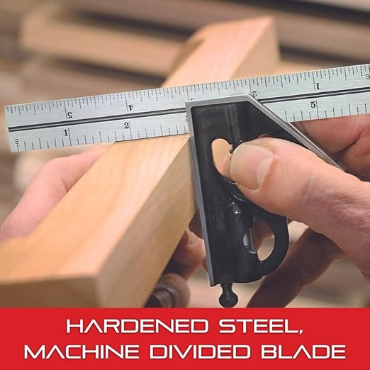 Starrett Steel Combination Square with Square Head - 11-3/4" Blade Length, Forged and Hardened Steel Heads, Reversible Lock Bolt, 36 Graduation Type - C33MEH-300