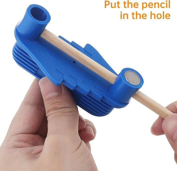 Center Scriber, Multifunction Magnetic Center Finder Tool, Woodworking Offset Marking Gauge for Carpentry with Hexagonal Pencil, Pencil Sharpener, Magnetic Scriber (Blue)