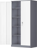 Greenvelly Metal Garage Storage Cabinet, 72" Locking Metal Cabinet with 2 Doors and 4 Adjustable Shelves, Grey White Steel Tool Organization for Home, Office, Garage (36" W x 18" D)