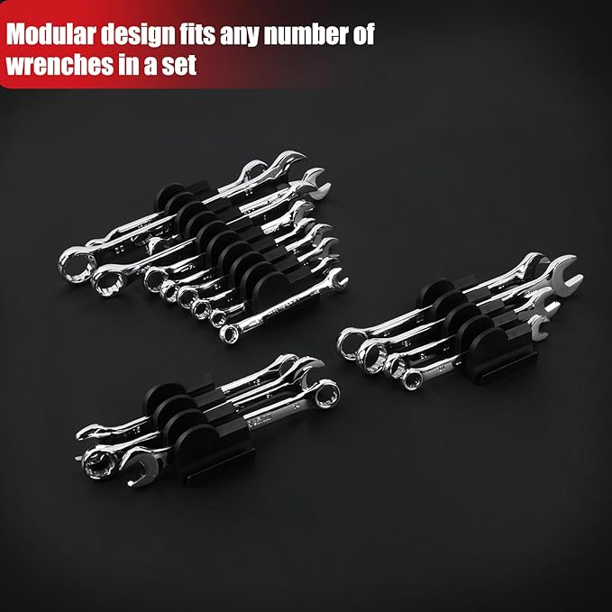 12 pcs Modular Wrench Organizers for Tool Drawers - Wrench Rack with Metric&SAE Labels, Perfect Tool Storage Holder. Gift for father, brother and boyfriend (No Magnet)