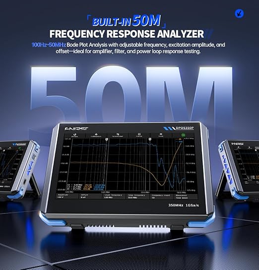 FNRSI DPOS350P 4-in-1 Oscilloscope, 350MHz Digital Phosphor Scope + 50MHz Signal Generator + 350MHz Spectrum Analyzer + 50MHz FRA, 1GSa/s, 7" Touchscreen, Portable Lab Analyzer with Fast Charging
