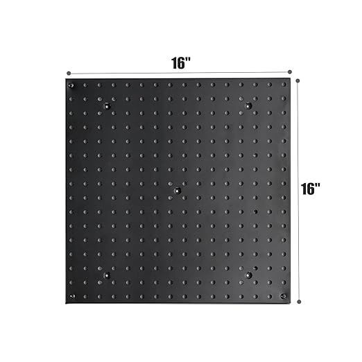16x16 inch Wall Organizer Pegboard Panels, Black Metal Pegboard for Tool Storage, Workbench Tools Organization Peg Board(4PCS, Black)