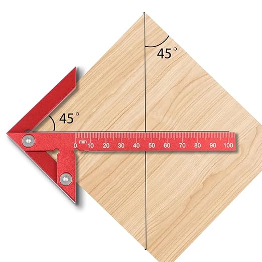 Aluminum Alloy Center Positioning Ruler, 45/90 Degree & Right Angle & Centerline Positioning, Red High-Precision Metric Measuring Multi-Function Arrow Ruler,043R