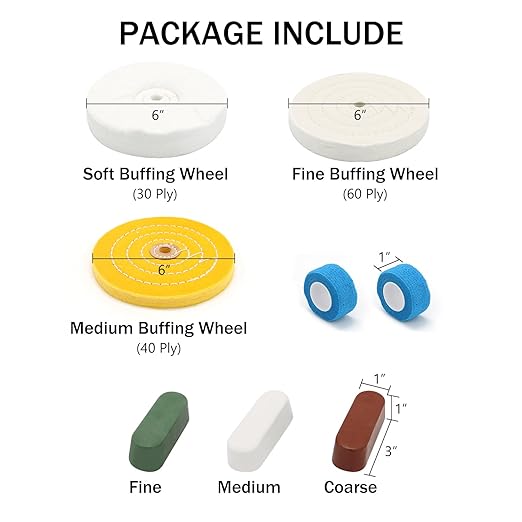 SCOTTCHEN 6inch Buffing Polishing Wheels 1/2" Arbor Hole,Soft/Fine/Medium for Bench Grinder-3PCS,with Buffing Polishing Cutting Compounds 7.4 Oz.Kit,with 2 Pack Non-Woven Bandage