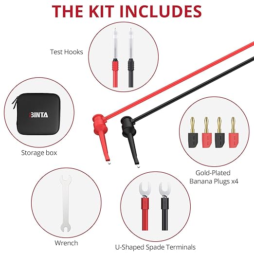 BINTA 28PCS Silicone Multimeter Leads Kit with Replaceable Gold-Plated Test Probes 4PCS Alligator Clips Test Hook Storage Bag, Multimeter Test Leads Kit for Industrial Car Electrical Testing Home