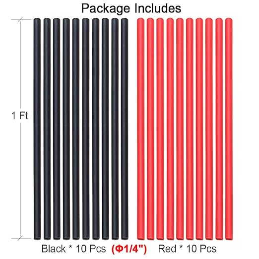 20 FT Diameter 1/4 Inch 3:1 Heat Shrink Tubing Dual Wall Adhesive Lined Marine Grade Electrical Cable Heat-Shrink Insulation Wrap Tube(Black-10Ft, Red-10Ft)