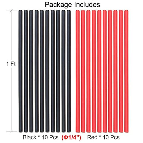 20 FT Diameter 1/4 Inch 3:1 Heat Shrink Tubing Dual Wall Adhesive Lined Marine Grade Electrical Cable Heat-Shrink Insulation Wrap Tube(Black-10Ft, Red-10Ft)