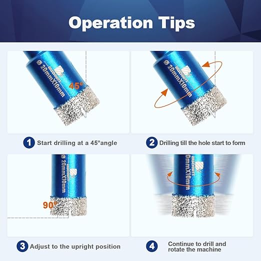Dry Diamond Core Drill Bit Set,BRSCHNITT 2pcs/Pack 4/5 Inch (20mm) Diamond Hole Saw Core Drill Bit with Triangle Shank for Porcelain Tile Ceramic Stone Granite Marble