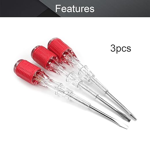 Fielect 3pcs Voltage Tester Voltage Detector Pen Circuit Tester Tool Steel Batch Slotted Test Pencil JRDB-859 AC/DC 100-500V Clear