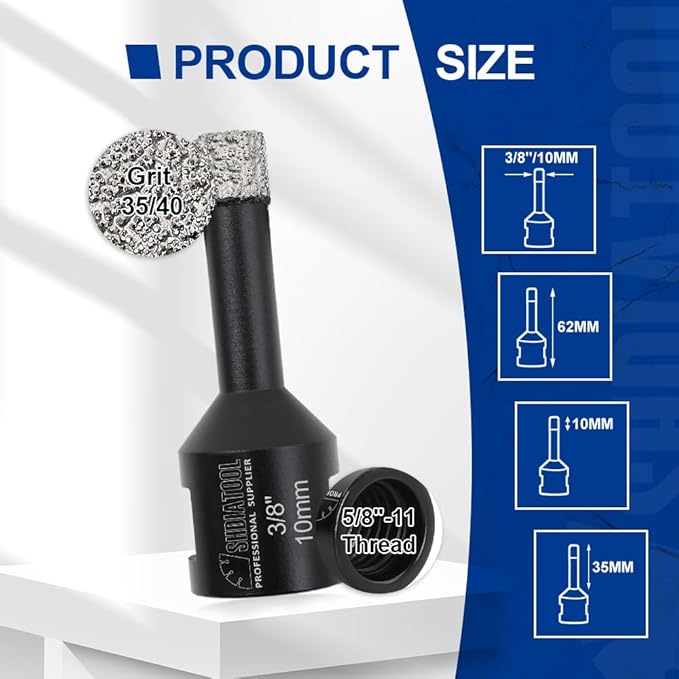 SHDIATOOL Diamond Core Drill Bits 2PCS 3/8 Inch for Porcelain Ceramic Tile Marble Brick Vacuum Brazed Hole Saw 10mm
