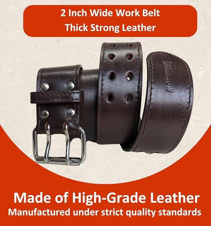 2 Inch Wide Leather Tool Belt for Men Work | Adjustable Oil tanned Belt | Carpenters, Electricians, Contractors