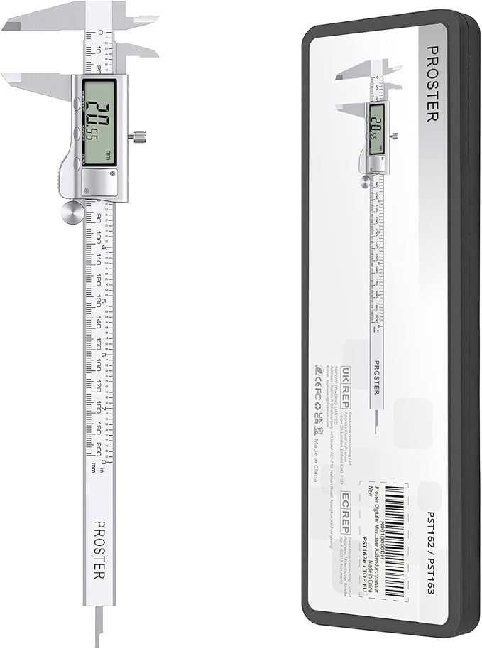 Proster Digital Vernier Caliper 8inch 200mm - Stainless Steel Electronic Caliper Fractions/Inch/Metric Caliper Measuring Tool for Length Width Depth Inner Diameter Outer Diameter