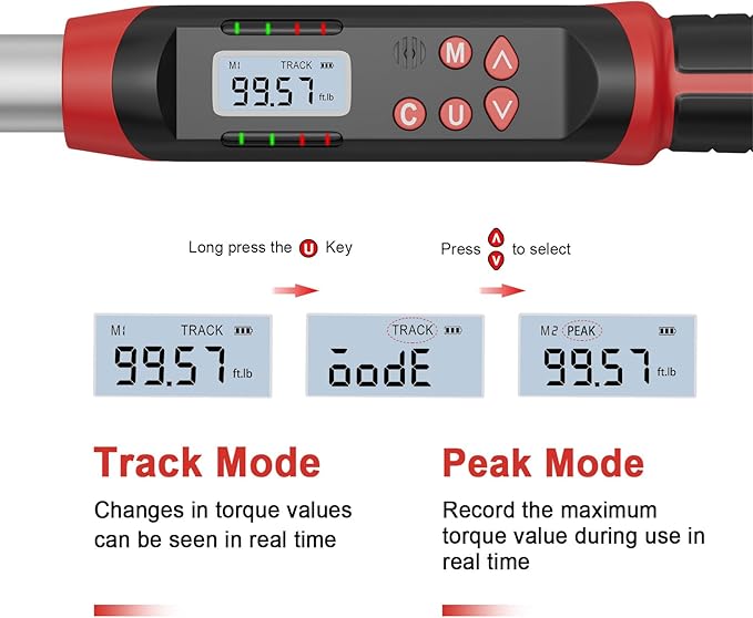 Digital Torque Wrench 1/2 Inch Drive, 45CM/17.72 Inch, ±2% Accuracy 5-99.5 ft-lbs./6.8-135Nm Electronic Torque Wrench with Preset Value, Buzzer and LED Notification for Moto, Car