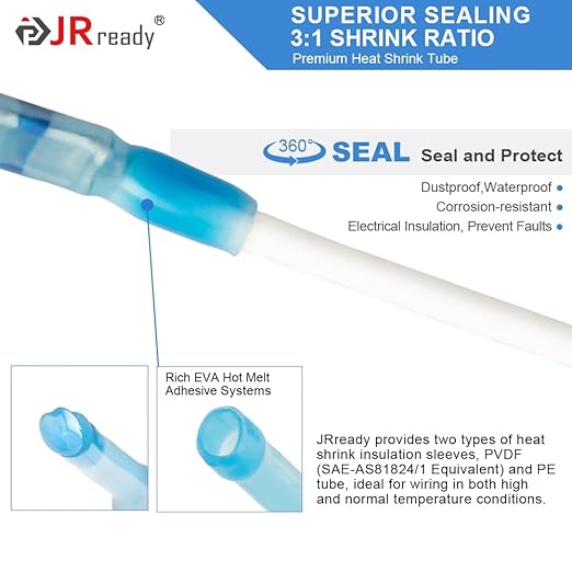JRready M81824/1 Series Waterproof Heat-Shrinkable Splice Kit 100 Sets 20-16AWG Environmental Butt Splice with PVDF Tubes with ACT-232 Crimp Tool G411 Go-No Go Gauge ST6488-16-100