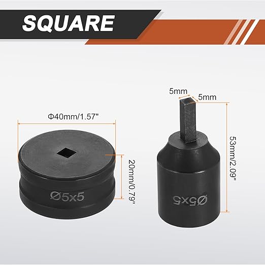 HARFINGTON Hydraulic Hole Punch Die 5x5mm Square Hole 40Cr Steel Electric Punching Kit for CH70 Electric Punching Machine, Black