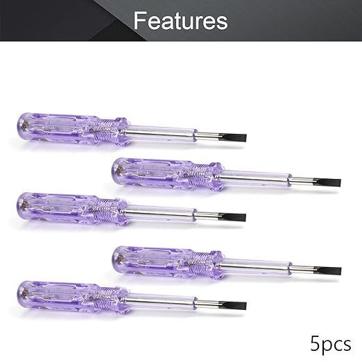 Fielect 5pcs Voltage Tester Voltage Detector Pen Circuit Tester Tool Steel Batch Slotted Test Pencil JRDB-168 AC/DC 100-500V Clear