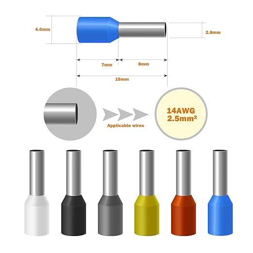 Fidioto AWG14 Wire Ferrules Terminals Kit, 1000pcs AWG14 Wire Insulated Cord Pin Ends Terminals for Electric, Industrial, Chemical Industry, Power Control System, etc. (Yellow-1000PCS-14AWG)
