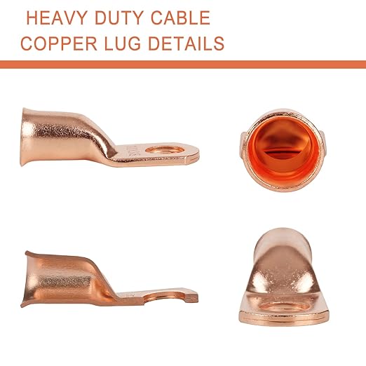 10pcs 1/0 AWG-3/8”(M10) Ring Terminals 0 Gauge Copper Wire Lugs Battery Cable Ends Heavy Duty Battery Cable Terminal Connectors