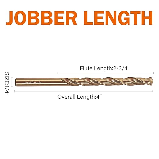 KENDO 1/4 Inch Cobalt Drill Bits (13pcs), M35 High Speed Steel, 135 Degree Tip, Jobber Length Twist Drill Bit Set for Hard Metal, Stainless Steel, Cast Iron, Wood and Plastic, with Storage Case