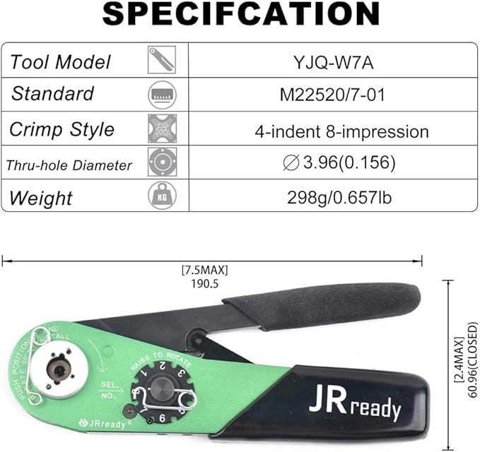 JRready M22520 7 Series ST1049 crimping tool KIT YJQ-W7A M22520 7 01 hand crimping tool with 86 series positioner and G145 for 16 to 28 awg Pin Terminal Contacts