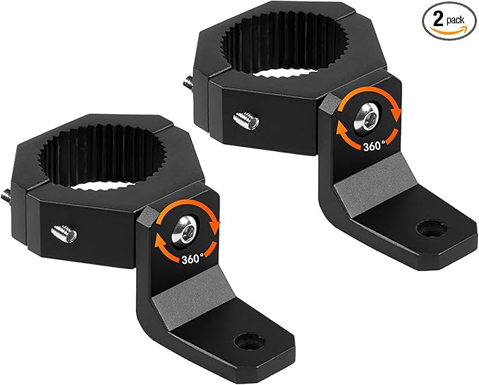 Light Bar Mounts Roll Cage - 360° (40°x9) Rotating Aluminium LED Lights Bar Bracket for 1.75”-2” Roll Bar UTV ATV Accessories, Mounting Clamp for Jeep Truck Off-Road Work Fog Lights M6 M8 M10, Pack 2
