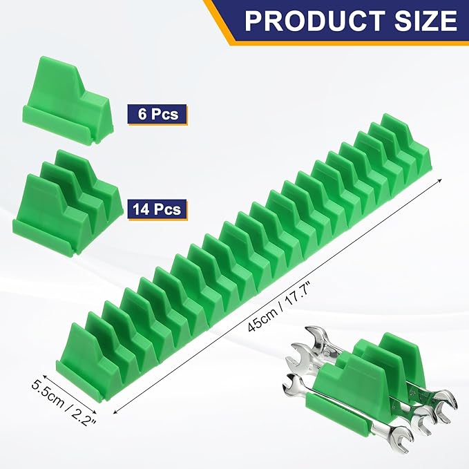 PATIKIL 46pcs Magnetic Wrench Organizer for Tool Box, Magnetic Modular Wrench Organizer Holder Toolbox Universally for 46 Tools Drawer Chest Ratcheting Offset Wrenches, Green