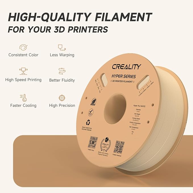 Official Creality Hyper PLA Filament 1.75mm, High Speed PLA 30-600mm/s 3D Printer Filament, Dimensional Accuracy +/-0.02mm, Fit Most FDM 3D Printers，1KG(2.2lbs) Spool Skin