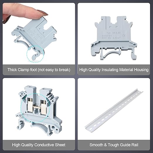 Terminal Block Kit, Rail Combined Terminal Block, Rail Type Voltage Terminal Accessories (Red & Yellow & Blue & Black & Green & Grey)