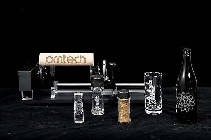 OMTech 4-Wheel Rotary Cutter and Engraver Attachment with Nema 23 2-Phase Stepper Motor for 50W 60W 80W 100W 130W CO2 Laser Engraving Machine Rotary Tool Accessory Kit for Wood and More
