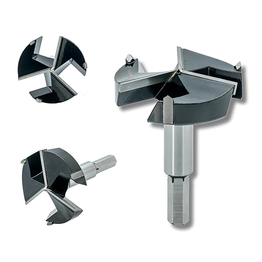 Forstner Drill Bit 1-9/16 Inch, Triple-Flute Carbide Tipped Forstner Bit for Hard Wood, Soft Wood, Veneered Plywood, Plastic, Drilling Hole Saw Woodworking Hinge Cutter Tool