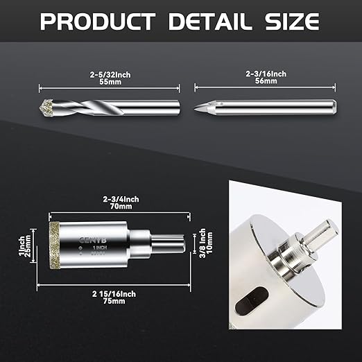 1inch | 25mm Diamond Hole Saw with Center Drill bit and Diamond-Coated Center Drill bit for Ceramic Glass Marble Fiberglass Granite and Porcelain Tiles by CENYB