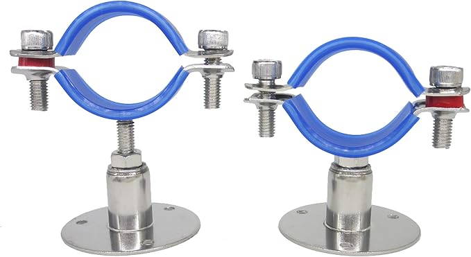 Stainless Steel Adjustable Pipe Clamp Bracket - Wall/Ceiling Mount Support for 1-1/4 Inch Pipe, Heavy-Duty Rustproof Brackets with Screws, Short Type, Set of 2