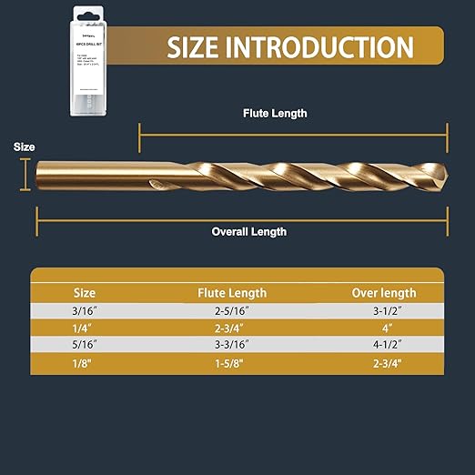 BeHappy 5/16" Cobalt Drill Bit Set (10Pcs), M35 HSS, 135 Degree Tip, Twist Jobber Length for Hardened Metal, Stainless Steel, Cast Iron, Wood, and Plastics, with Index Storage Case
