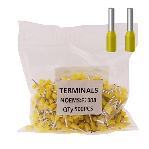 18AWG /1.0mm² Pin Cord End Wire Ferrules Terminals Yellow, 500pcs AWG18 Wire Ferrules Terminals for Industrial, Electric System, Chemical Industry etc.