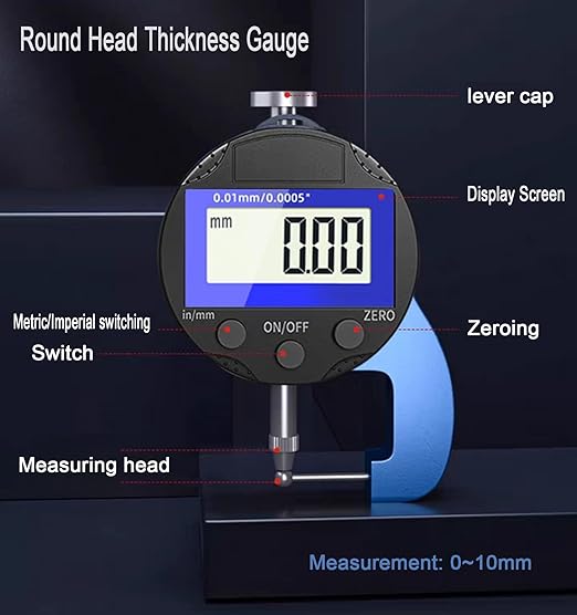 Digital Indicator Measuring Range 0-10mm0.0005''/0.01 mm Measuring Indicator, Digital Thickness Gauge, Suitable for use on CNC Machine Tools, lathes and Other Equipment.（YT）